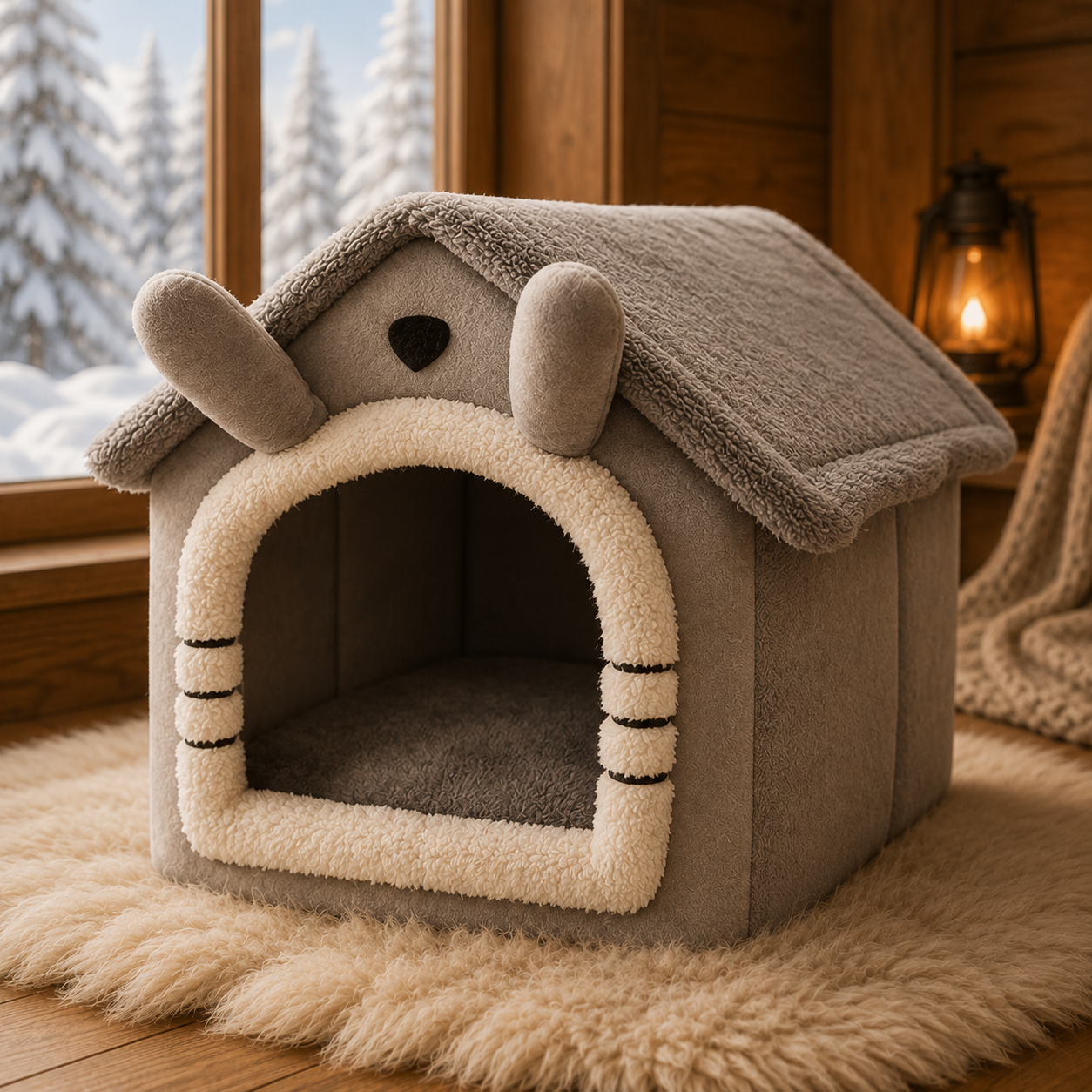 Cozy Cat Cave Bed – Warm Winter Nest House for Cats & Small Dogs, Soft Removable Cushion, Non-Slip Bottom (M/L/XL)