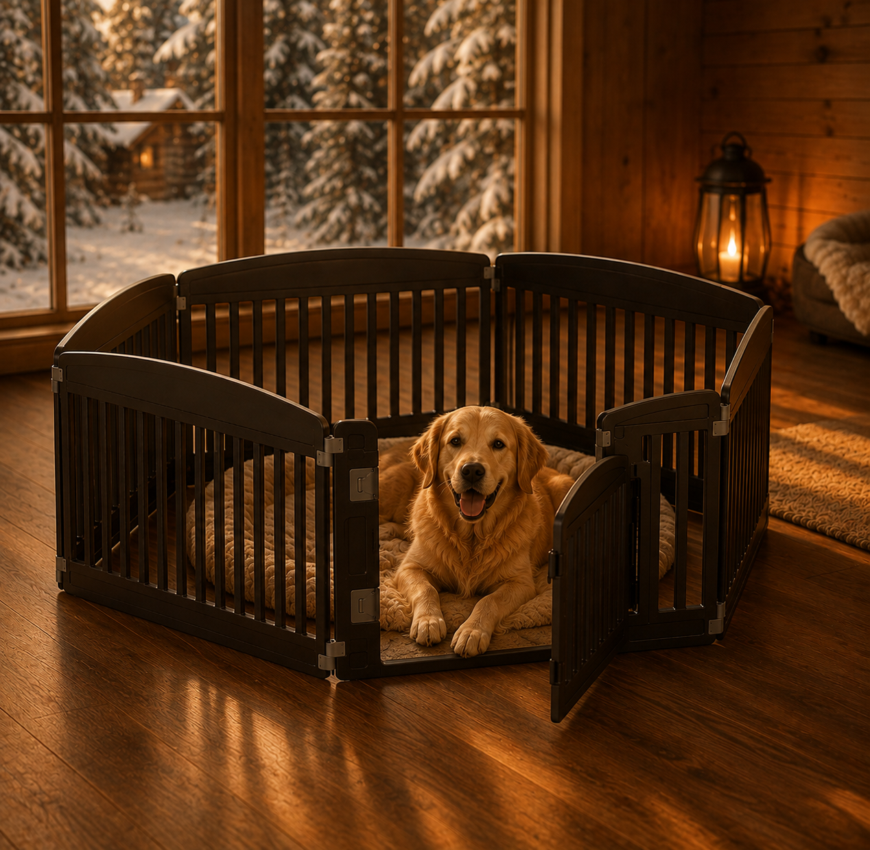 Expandable Plastic Dog Playpen – Indoor & Outdoor Pet Fence with Safety Door & Ground Anchors, Fits Small to Medium Dogs Up to 44 lbs