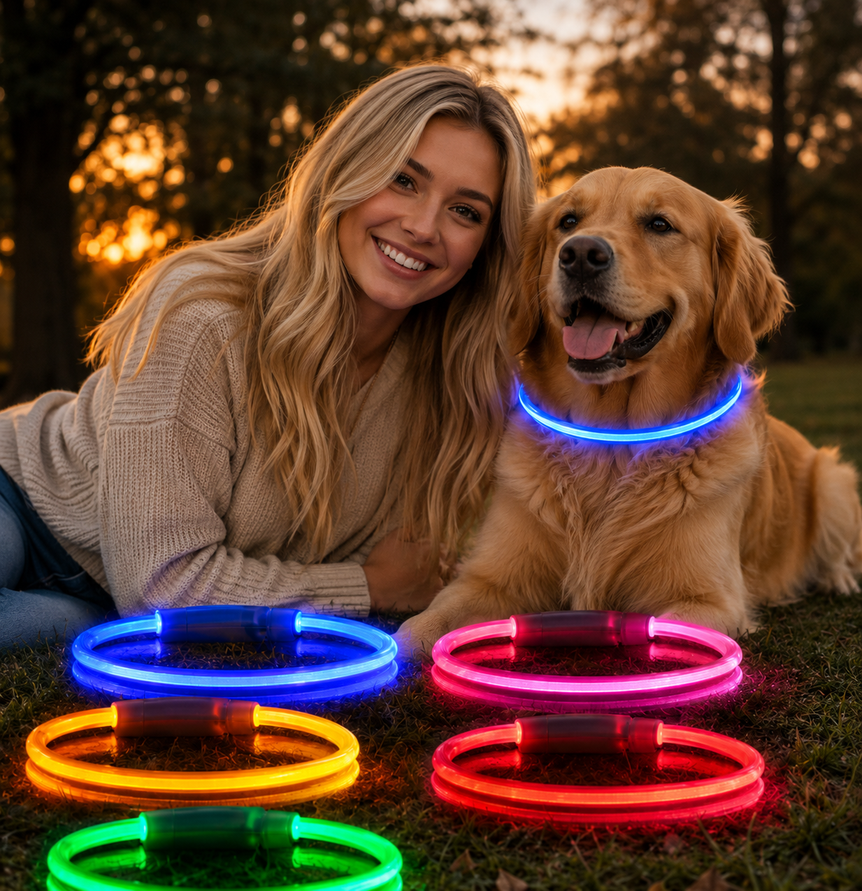Rechargeable Fiber Optic Dog Collar Luminous Night Glow Pet Accessory Detachable Safety Collar for Enhanced Nighttime Visibi