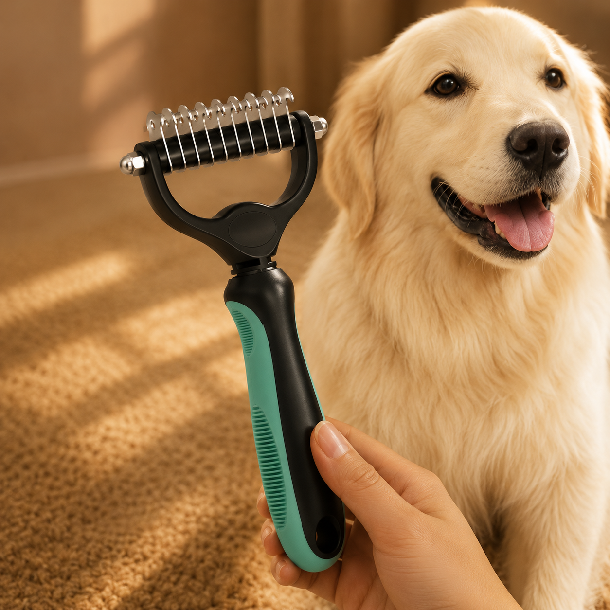 Double-Sided Dematting Comb for Cats & Dogs – Stainless Steel shedding Brush, Detangles Mats & Removes Loose Undercoat, Safe for All Breeds