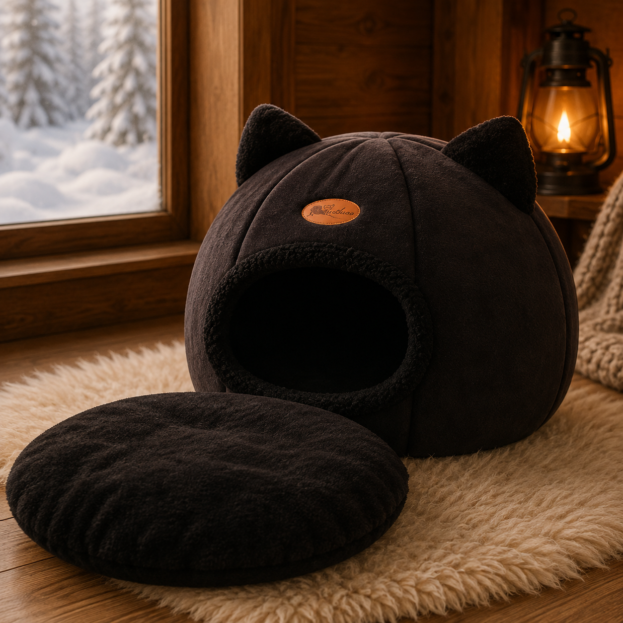 Cozy Cat Cave Bed – Warm Winter Nest House for Cats & Small Dogs, Soft Removable Cushion, Non-Slip Bottom (M/L/XL)
