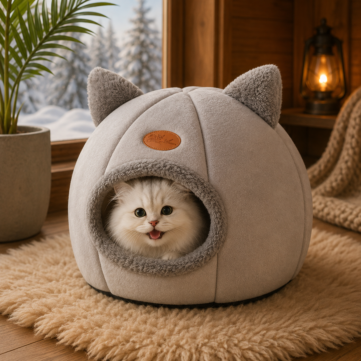 Cozy Cat Cave Bed – Warm Winter Nest House for Cats & Small Dogs, Soft Removable Cushion, Non-Slip Bottom (M/L/XL)