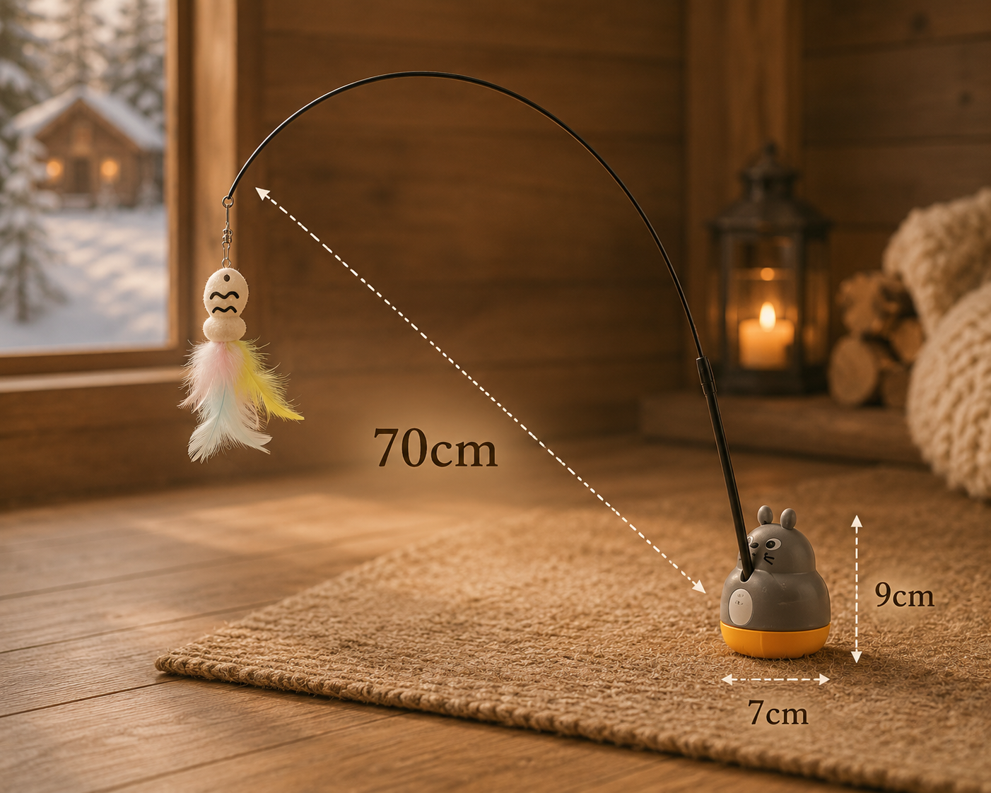 Interactive Cat Feather Wand Toy – Rotating Teaser for Kittens