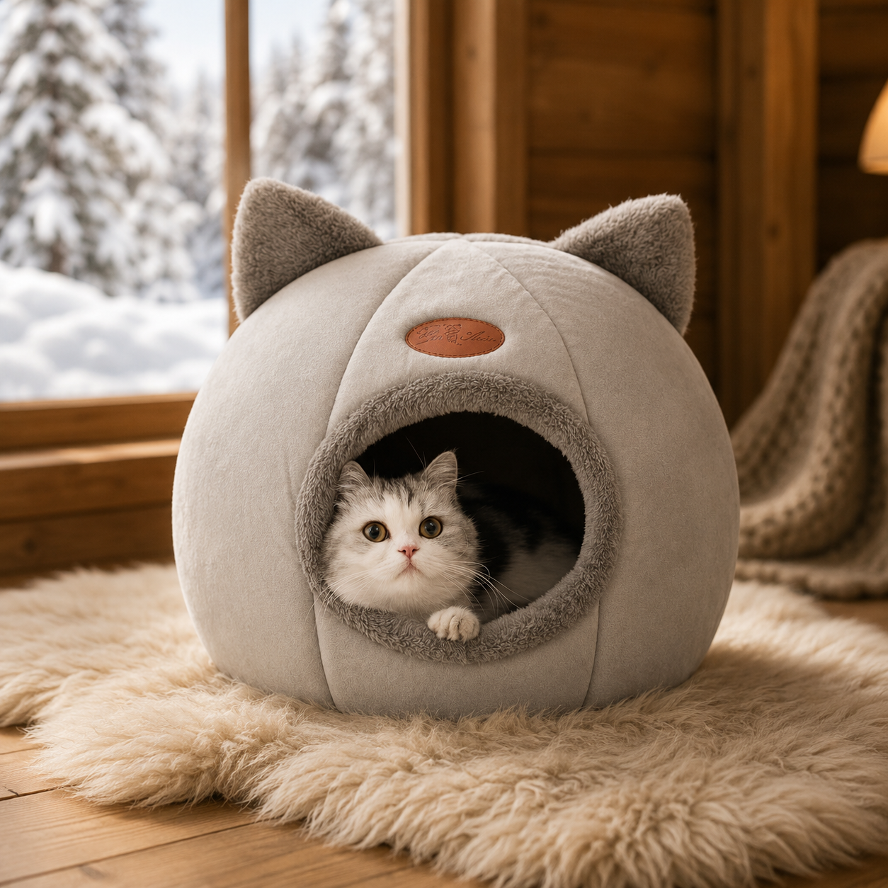 Cozy Cat Cave Bed – Warm Winter Nest House for Cats & Small Dogs, Soft Removable Cushion, Non-Slip Bottom (M/L/XL)