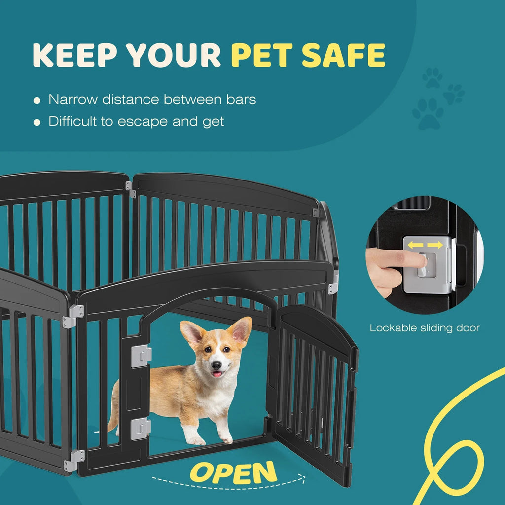 Expandable Plastic Dog Playpen – Indoor & Outdoor Pet Fence with Safety Door & Ground Anchors, Fits Small to Medium Dogs Up to 44 lbs