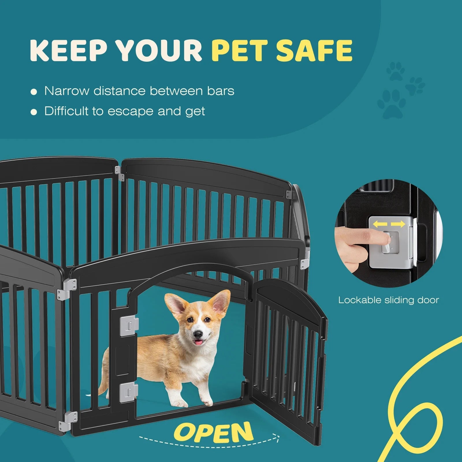 Expandable Plastic Dog Playpen – Indoor & Outdoor Pet Fence with Safety Door & Ground Anchors, Fits Small to Medium Dogs Up to 44 lbs