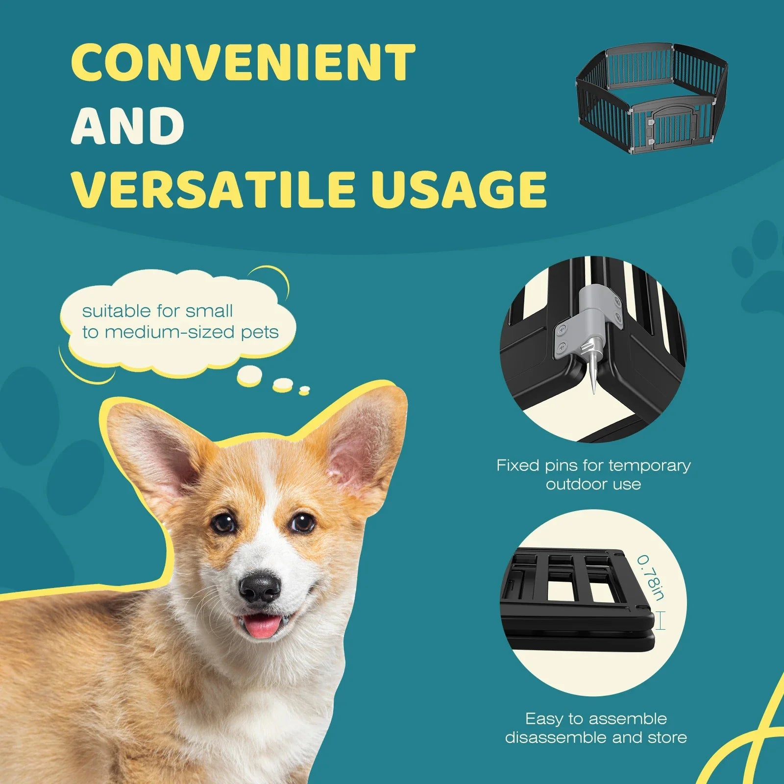 Expandable Plastic Dog Playpen – Indoor & Outdoor Pet Fence with Safety Door & Ground Anchors, Fits Small to Medium Dogs Up to 44 lbs