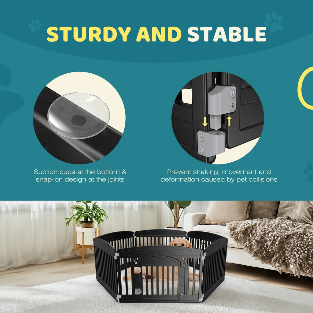 Expandable Plastic Dog Playpen – Indoor & Outdoor Pet Fence with Safety Door & Ground Anchors, Fits Small to Medium Dogs Up to 44 lbs