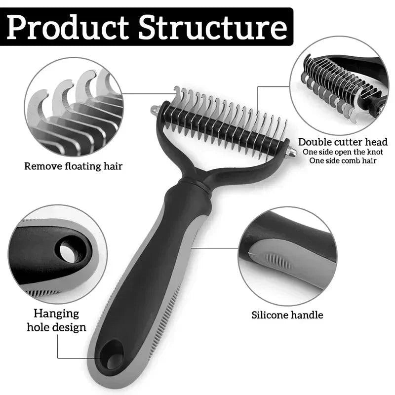 Double-Sided Dematting Comb for Cats & Dogs – Stainless Steel shedding Brush, Detangles Mats & Removes Loose Undercoat, Safe for All Breeds