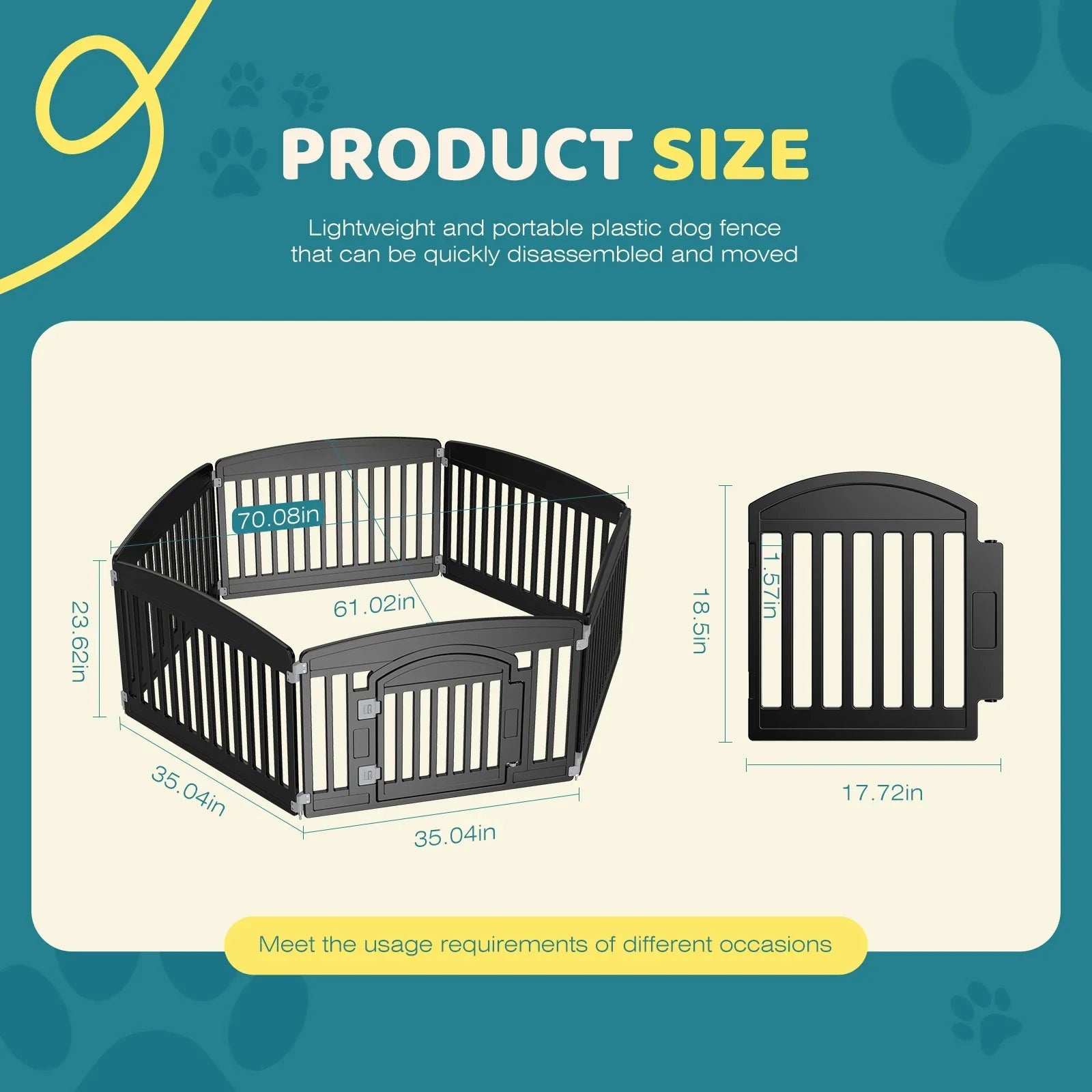 Expandable Plastic Dog Playpen – Indoor & Outdoor Pet Fence with Safety Door & Ground Anchors, Fits Small to Medium Dogs Up to 44 lbs