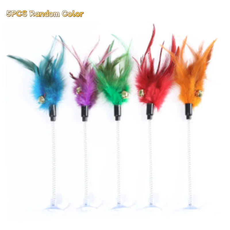 Interactive Cat Feather Wand Toy – Rotating Teaser for Kittens
