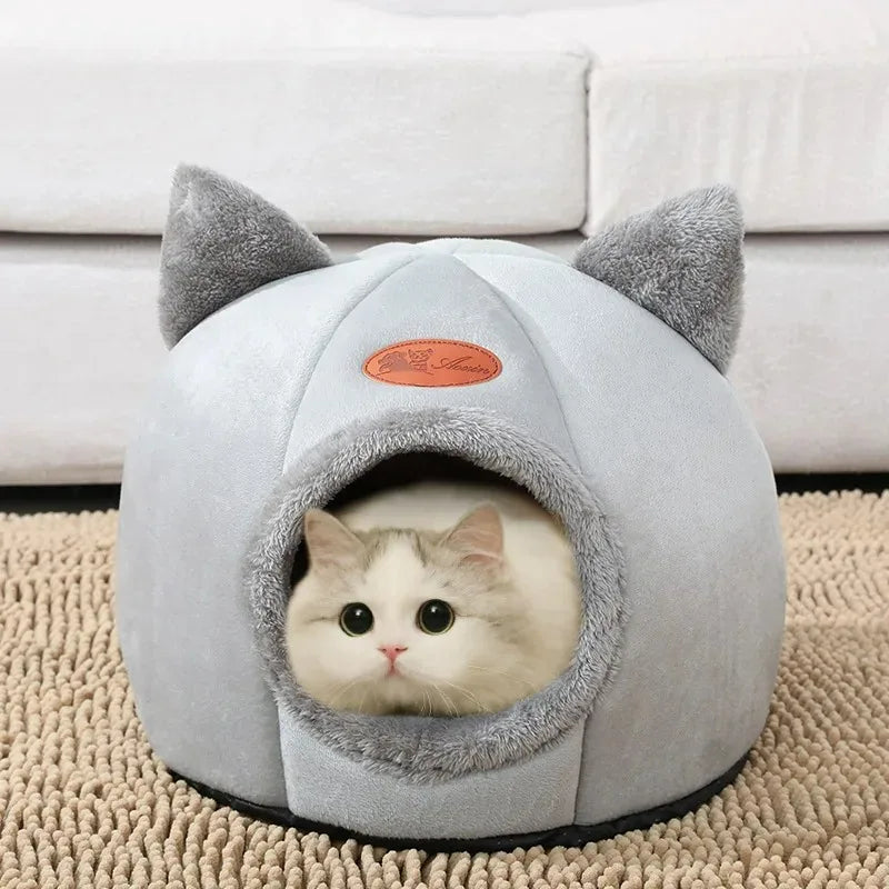 Cozy Cat Cave Bed – Warm Winter Nest House for Cats & Small Dogs, Soft Removable Cushion, Non-Slip Bottom (M/L/XL)