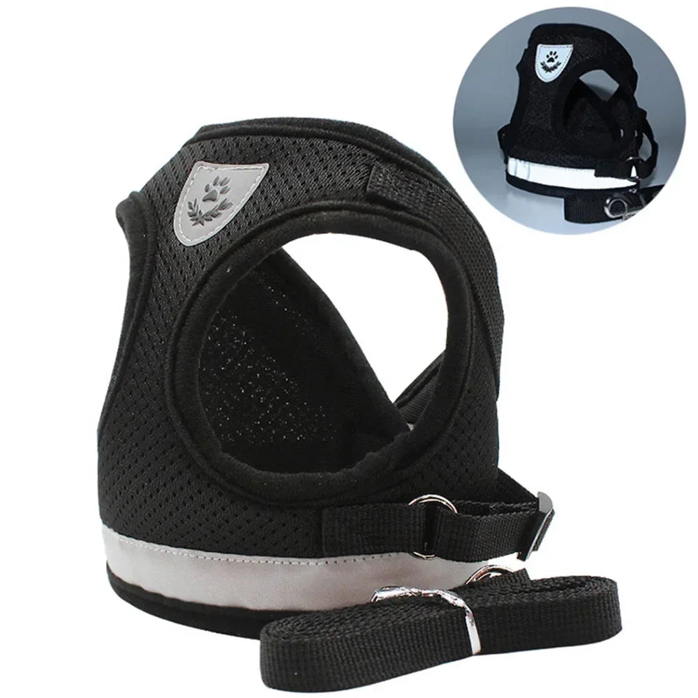 Escape-Proof Cat & Dog Harness with Leash Set – Adjustable Reflective Breathable Mesh Vest Harness for Small to Large Pets (XS-XL, 4 Colors)