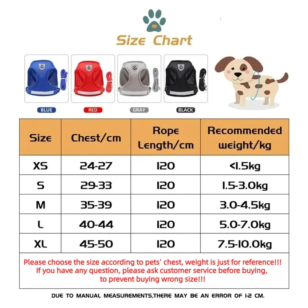 Escape-Proof Cat & Dog Harness with Leash Set – Adjustable Reflective Breathable Mesh Vest Harness for Small to Large Pets (XS-XL, 4 Colors)