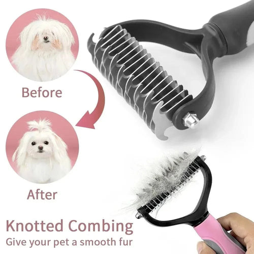Double-Sided Dematting Comb for Cats & Dogs – Stainless Steel shedding Brush, Detangles Mats & Removes Loose Undercoat, Safe for All Breeds