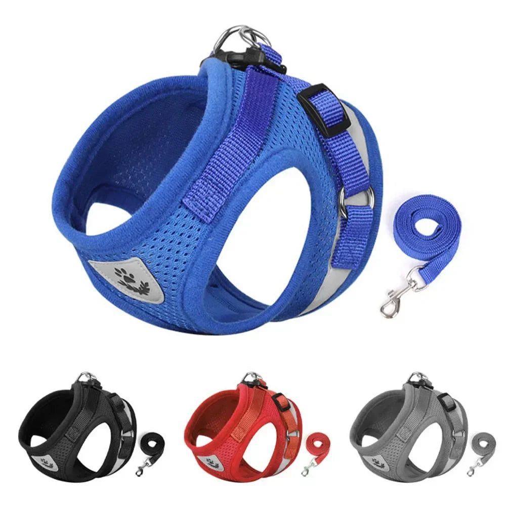 Escape-Proof Cat & Dog Harness with Leash Set – Adjustable Reflective Breathable Mesh Vest Harness for Small to Large Pets (XS-XL, 4 Colors)
