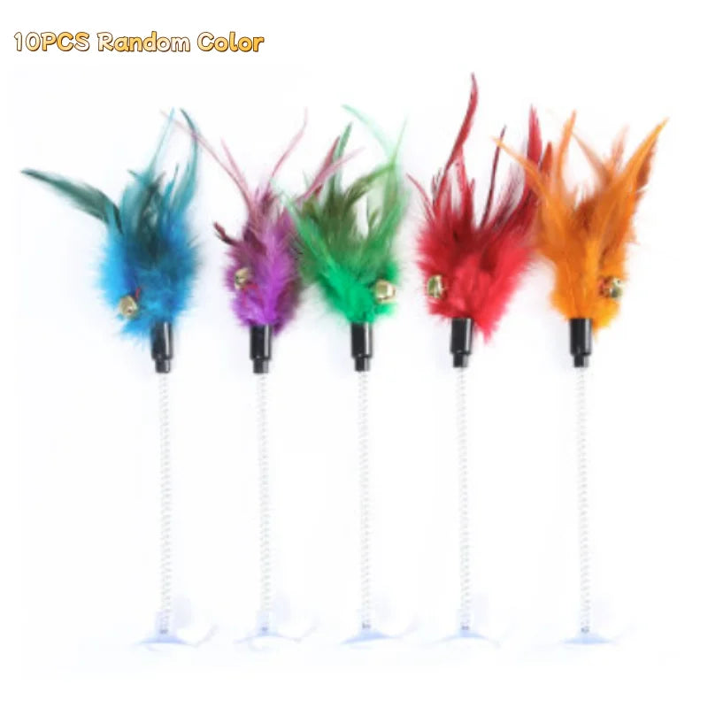 Interactive Cat Feather Wand Toy – Rotating Teaser for Kittens
