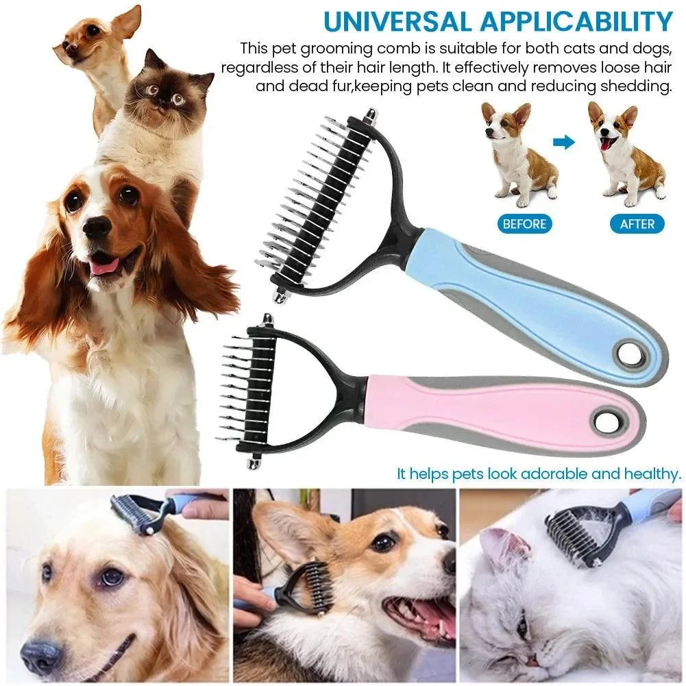 Double-Sided Dematting Comb for Cats & Dogs – Stainless Steel shedding Brush, Detangles Mats & Removes Loose Undercoat, Safe for All Breeds