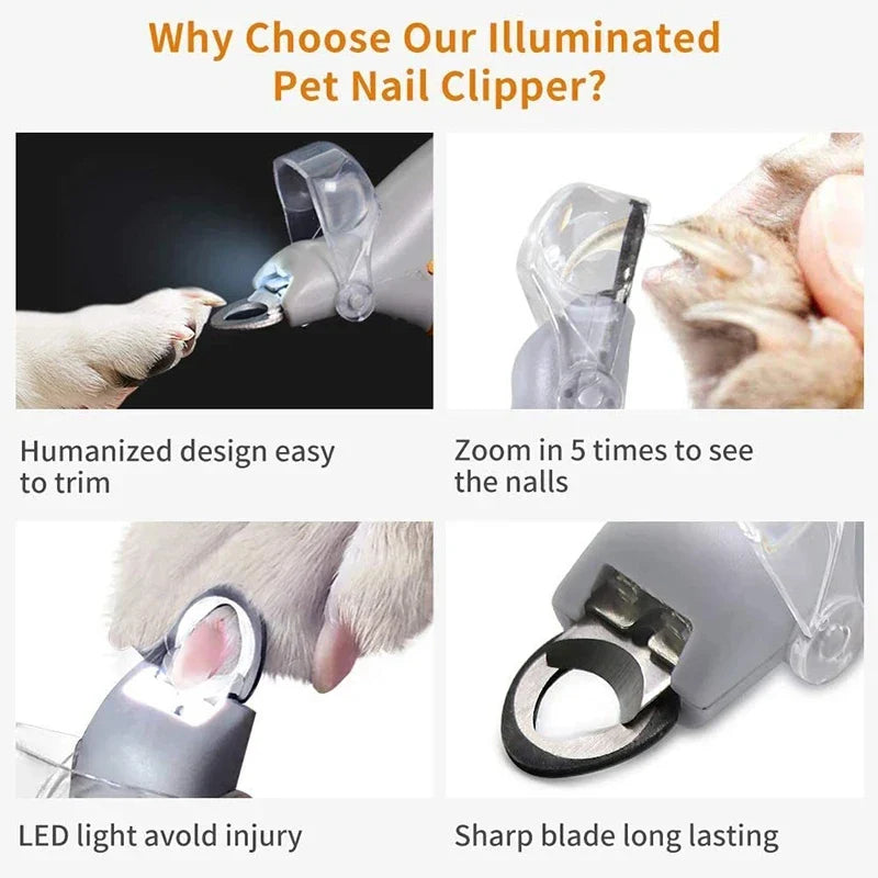 LED Light Pet Nail Clippers – Professional Stainless Steel Cat & Dog Nail Trimmer, Prevents Overcutting, Safe for Cats, Dogs & Rabbits