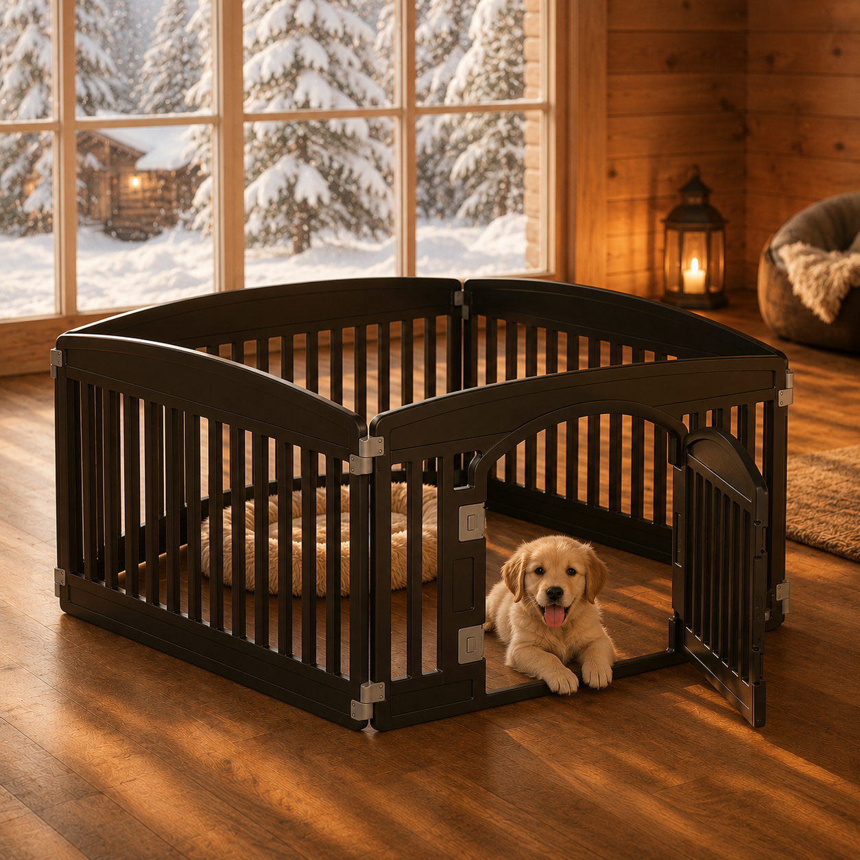 Expandable Plastic Dog Playpen – Indoor & Outdoor Pet Fence with Safety Door & Ground Anchors, Fits Small to Medium Dogs Up to 44 lbs