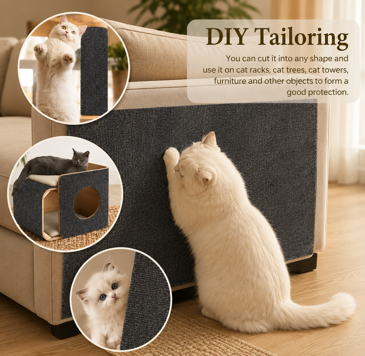 Self-Adhesive Cat Scratching Mat – Trimmable DIY Furniture Protector for Sofas, Walls & Corners, Multiple Sizes & Colors