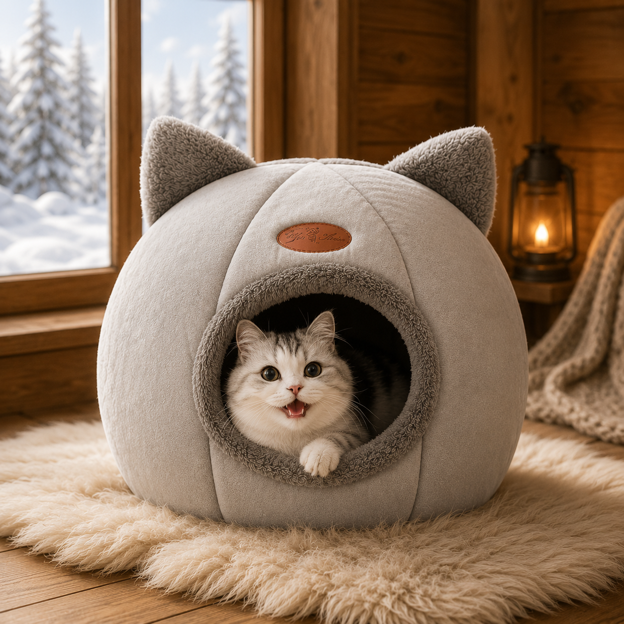 Cozy Cat Cave Bed – Warm Winter Nest House for Cats & Small Dogs, Soft Removable Cushion, Non-Slip Bottom (M/L/XL)