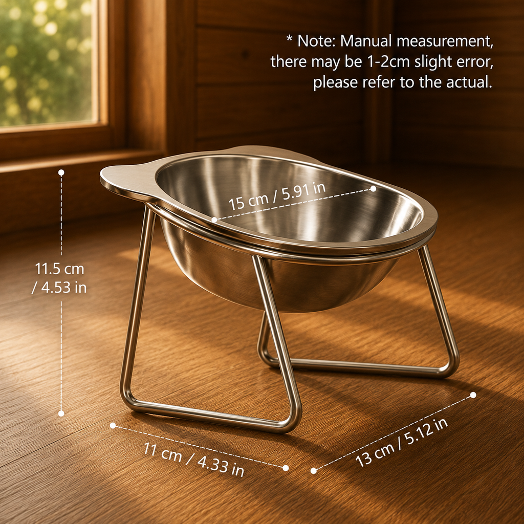 ‌304 Stainless Steel Raised Cat Bowl with 15° Elevated Design Tilted Neck Guard Healthy Feeding Shatterproof for Cats Puppies