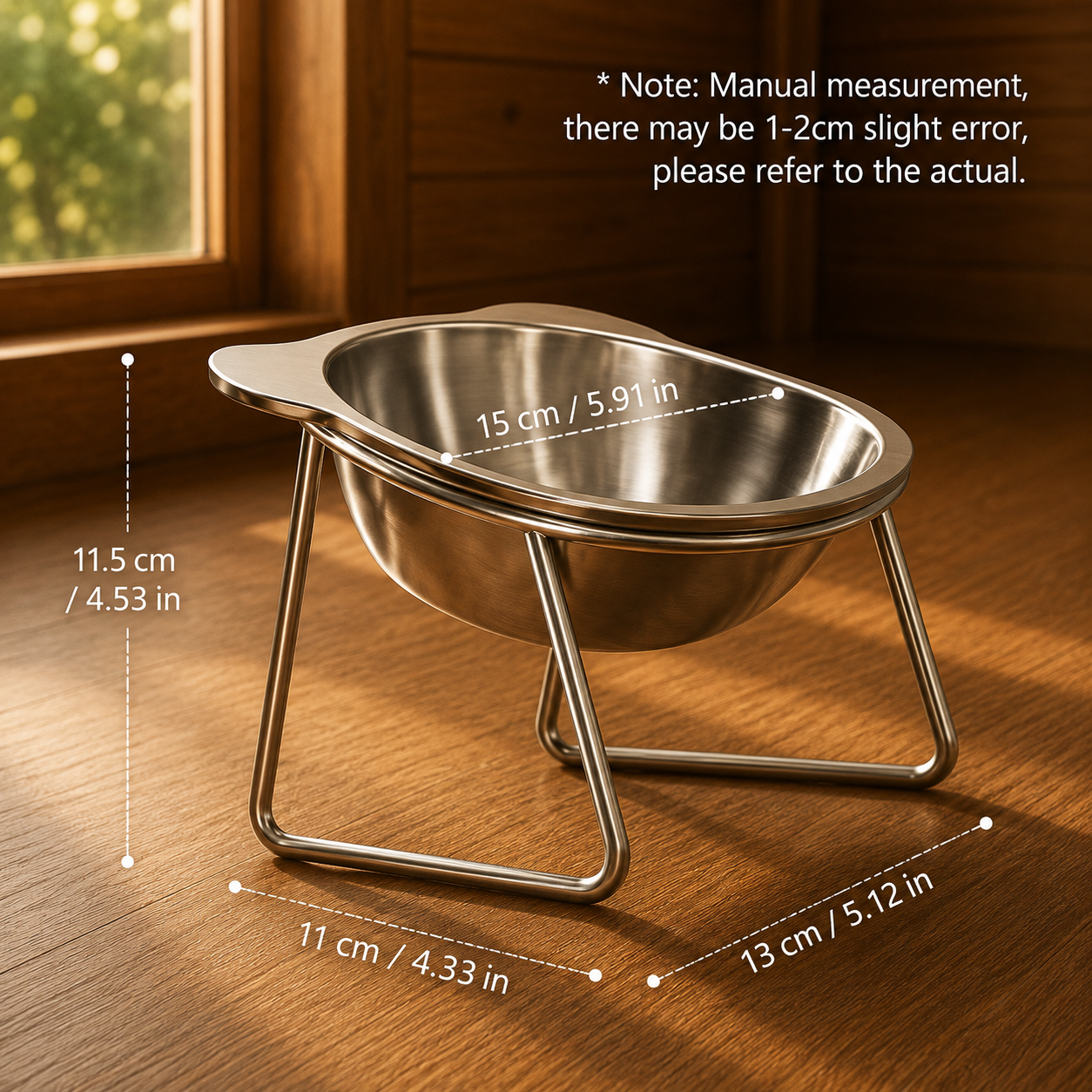 ‌304 Stainless Steel Raised Cat Bowl with 15° Elevated Design Tilted Neck Guard Healthy Feeding Shatterproof for Cats Puppies