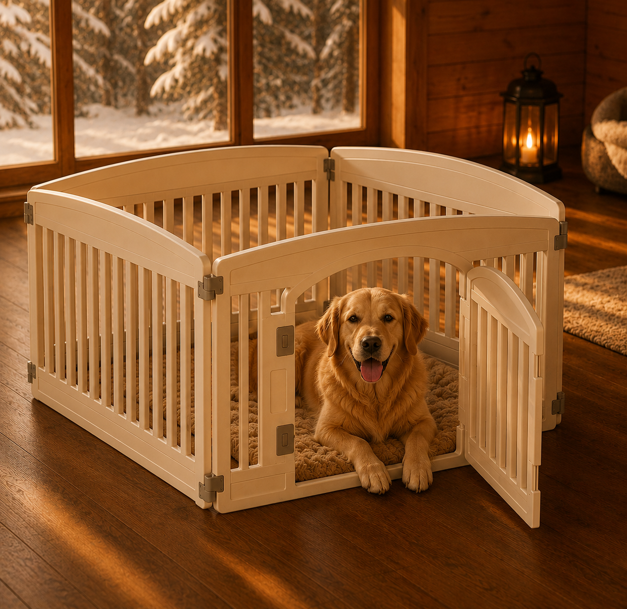 Expandable Plastic Dog Playpen – Indoor & Outdoor Pet Fence with Safety Door & Ground Anchors, Fits Small to Medium Dogs Up to 44 lbs