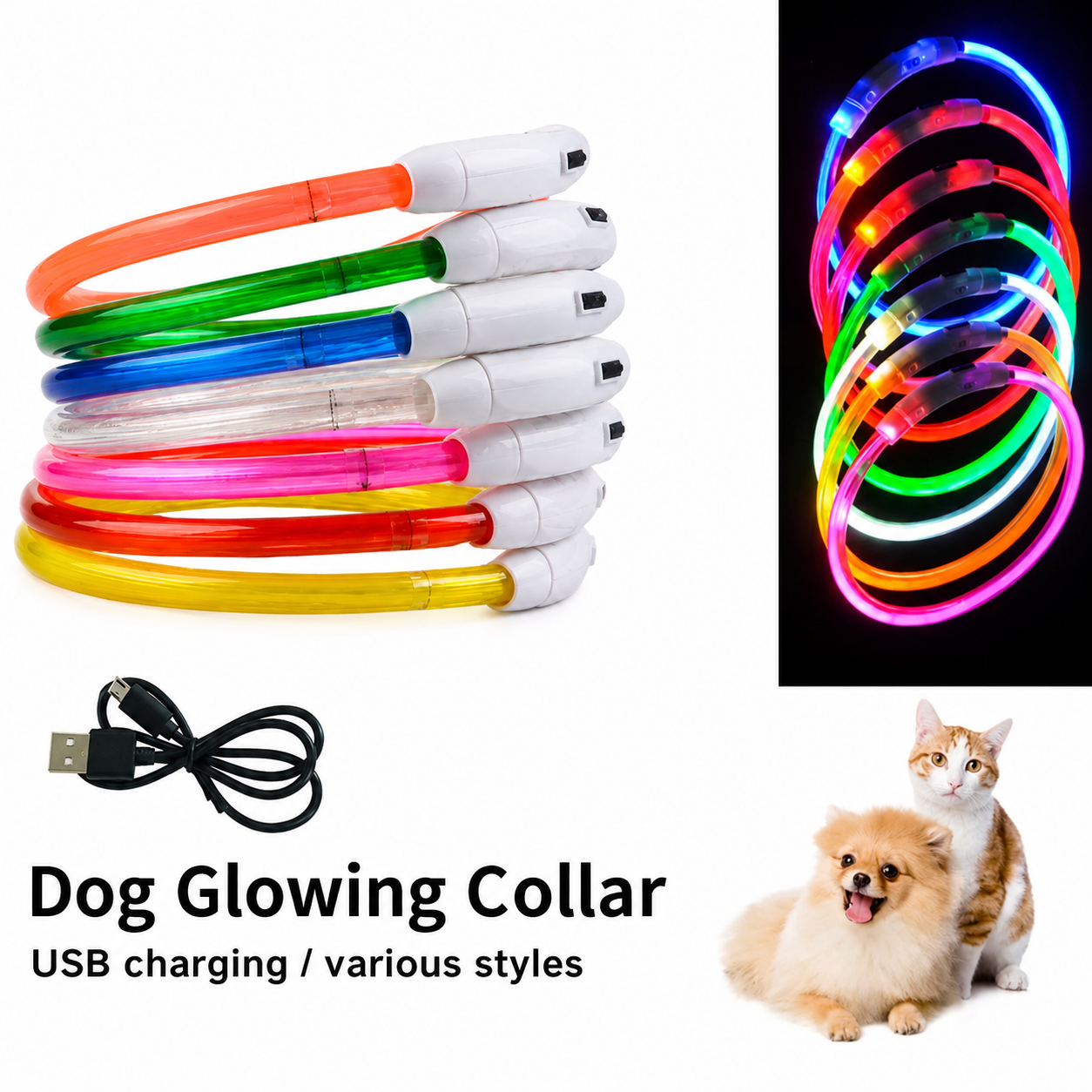 Rechargeable Fiber Optic Dog Collar Luminous Night Glow Pet Accessory Detachable Safety Collar for Enhanced Nighttime Visibi