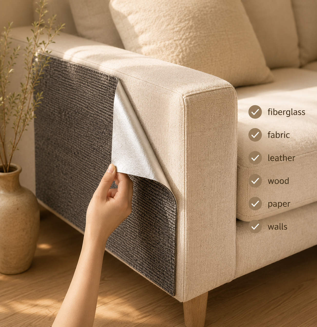 Self-Adhesive Cat Scratching Mat – Trimmable DIY Furniture Protector for Sofas, Walls & Corners, Multiple Sizes & Colors