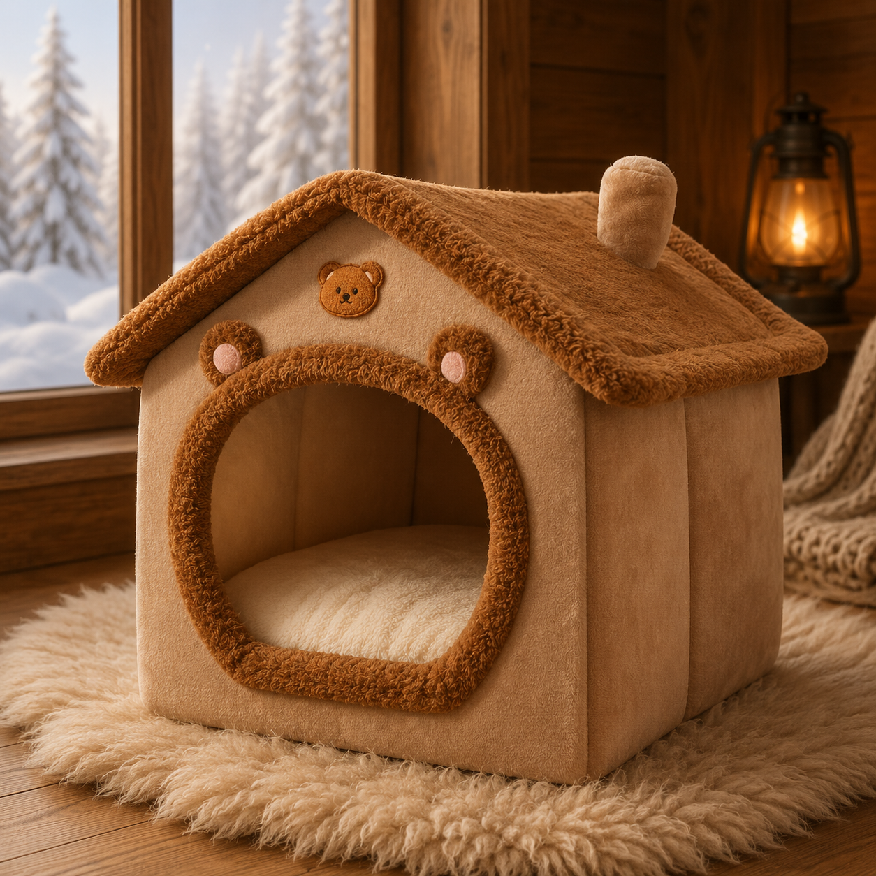 Cozy Cat Cave Bed – Warm Winter Nest House for Cats & Small Dogs, Soft Removable Cushion, Non-Slip Bottom (M/L/XL)