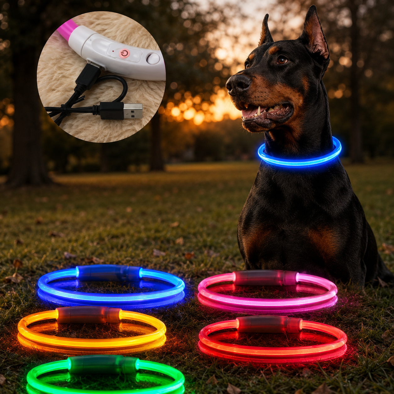 Rechargeable Fiber Optic Dog Collar Luminous Night Glow Pet Accessory Detachable Safety Collar for Enhanced Nighttime Visibi