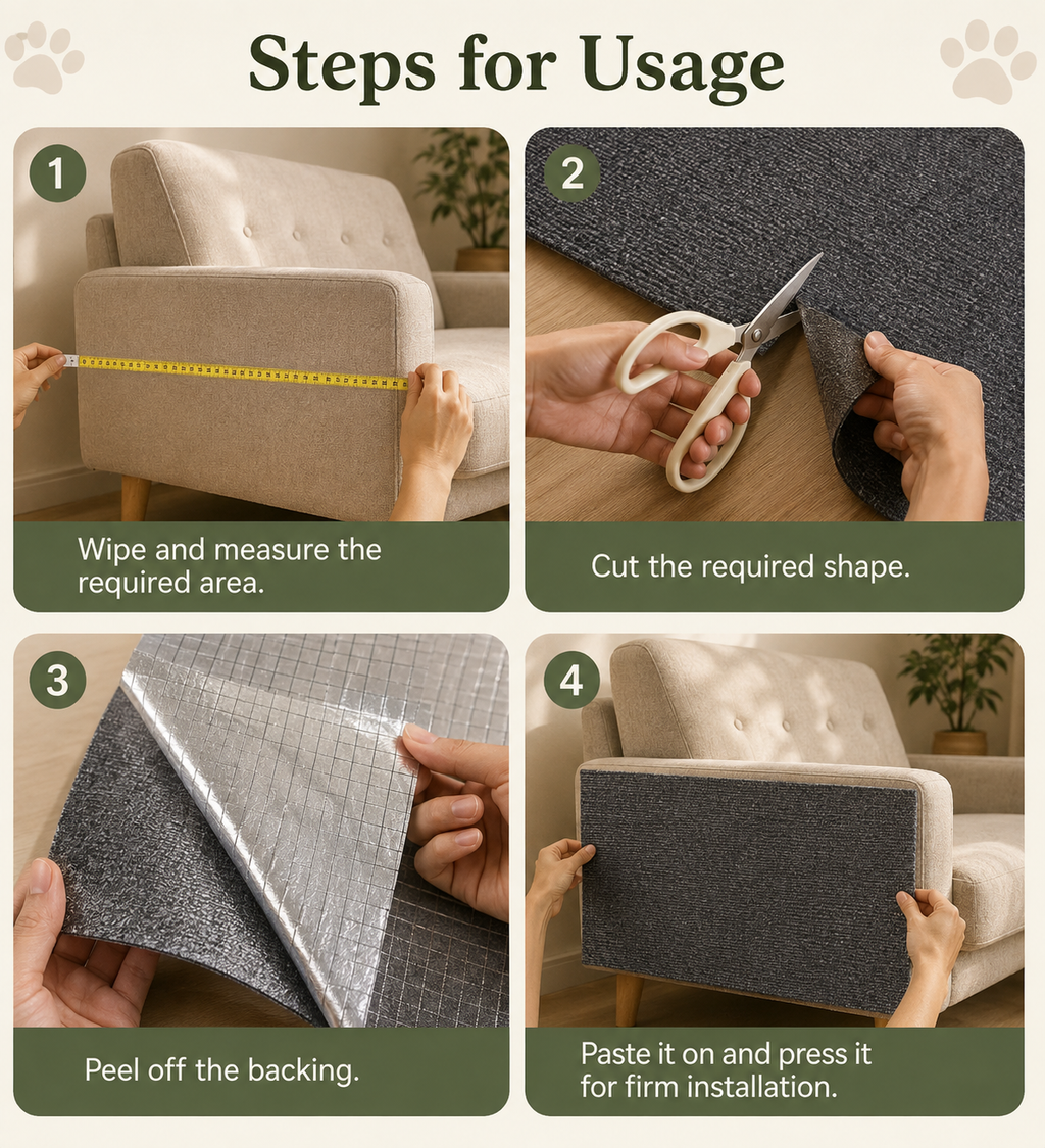 Self-Adhesive Cat Scratching Mat – Trimmable DIY Furniture Protector for Sofas, Walls & Corners, Multiple Sizes & Colors