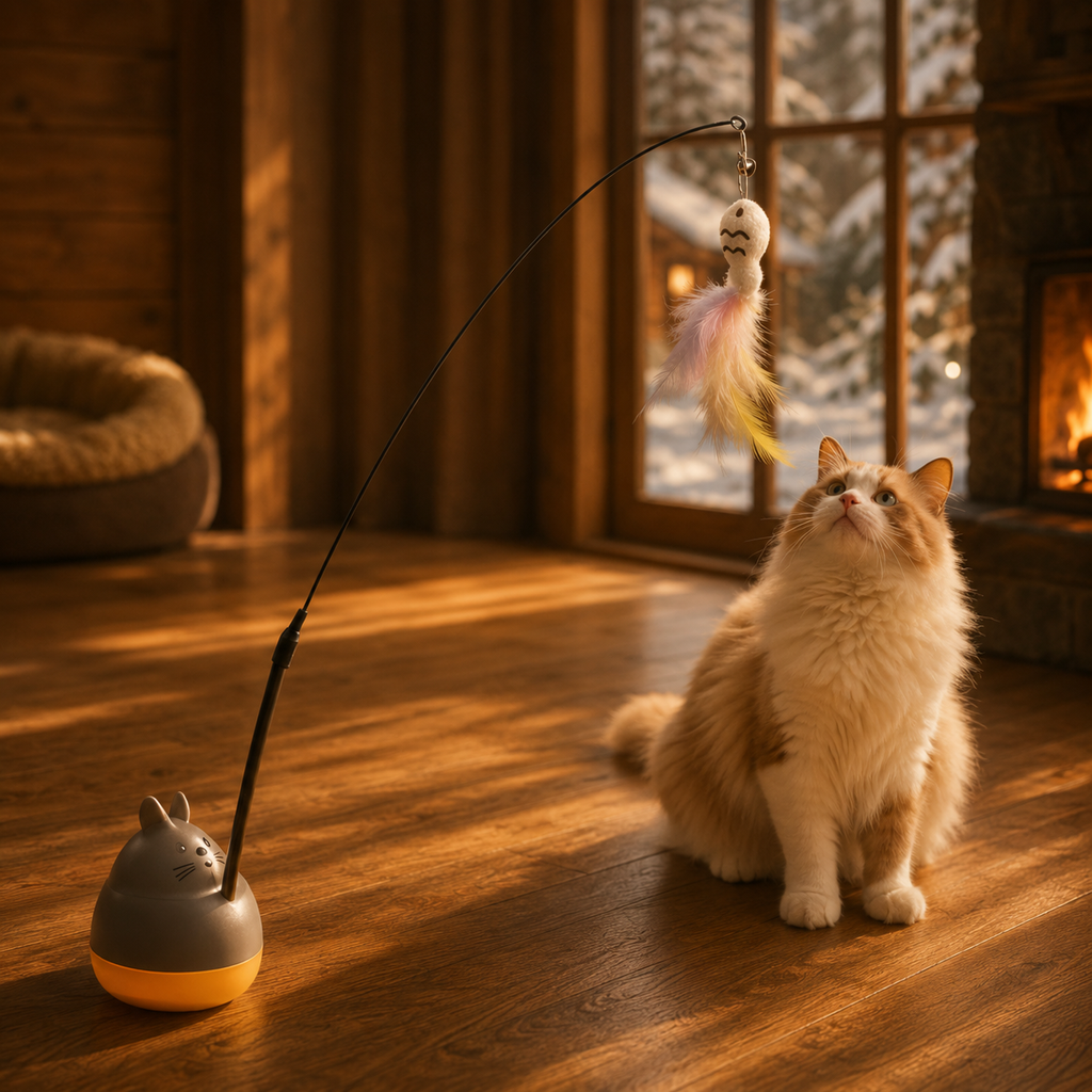 Interactive Cat Feather Wand Toy – Rotating Teaser for Kittens
