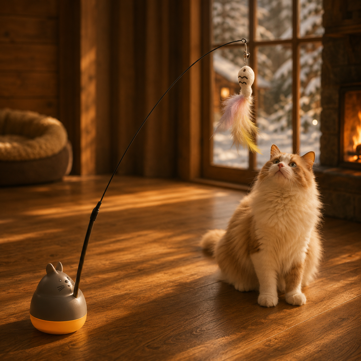 Interactive Cat Feather Wand Toy – Rotating Teaser for Kittens