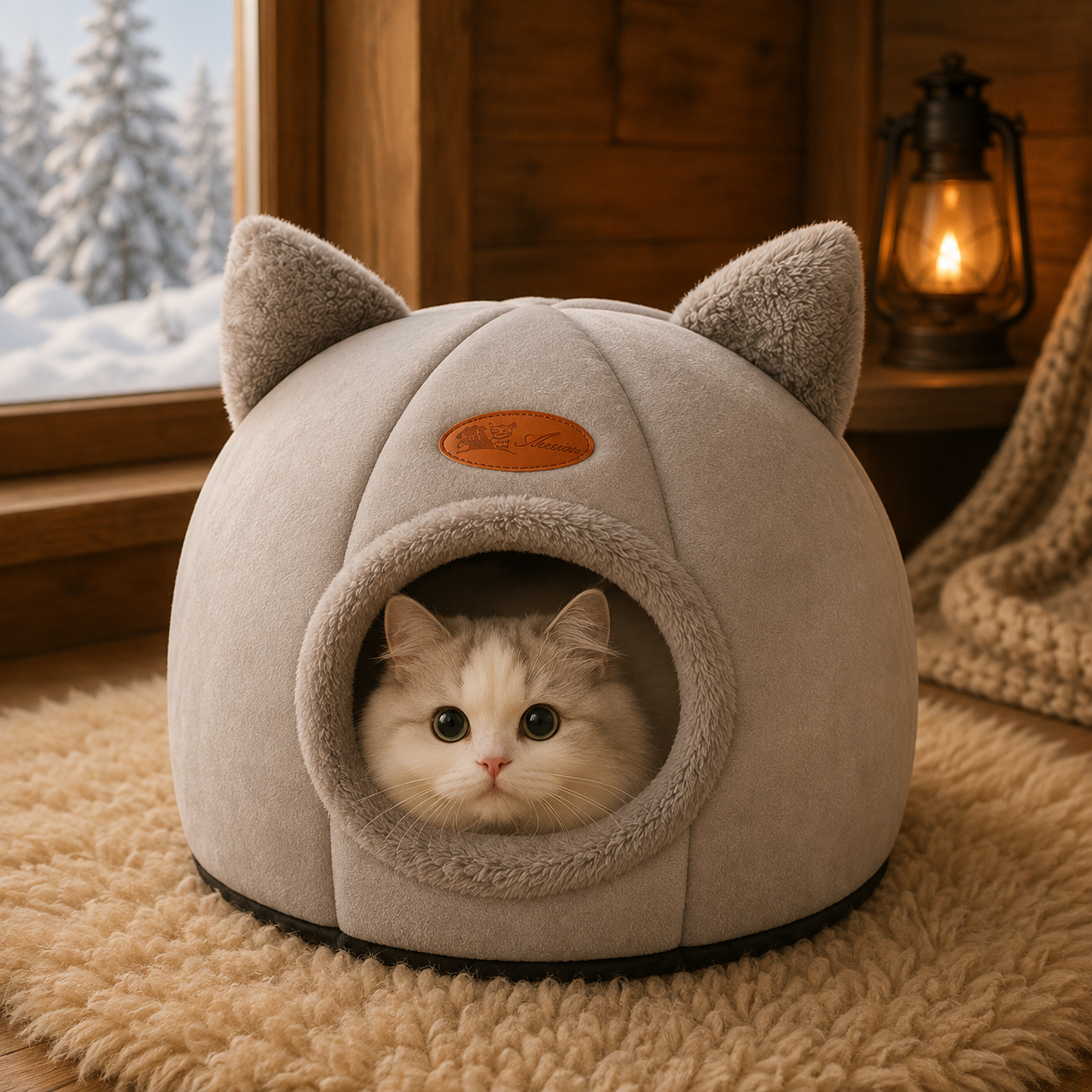Cozy Cat Cave Bed – Warm Winter Nest House for Cats & Small Dogs, Soft Removable Cushion, Non-Slip Bottom (M/L/XL)